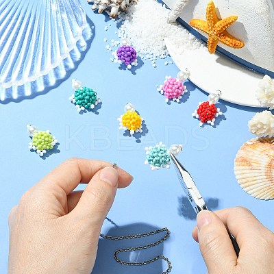7Pcs 7 Colors Handmade Glass Seed Beaded Tortoise Pendants PALLOY-CJ00103-1