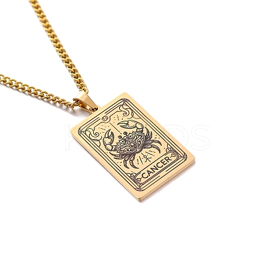 304 Stainless Steel Curb Chain Rectangle with Constellation Pendant Necklaces PW-WG0F5D0-11-1