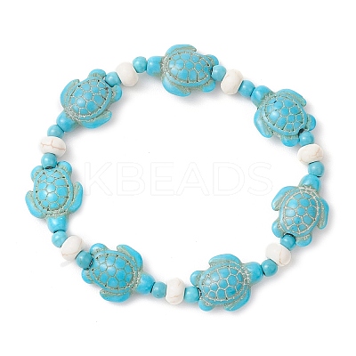 Synthetic Turquoise & Natural Freshwater Shell Beads Stretch Bracelets for Women BJEW-JB12017-02-1