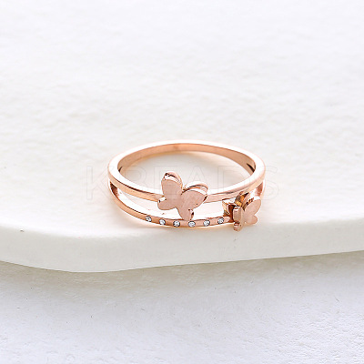 304 Stainless Steel with Rhinestone Finger Rings for Women VL8441-6-1