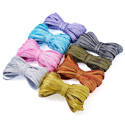 8 Bundles Polyester Glitter Power Ribbons OCOR-TA0002-93-1