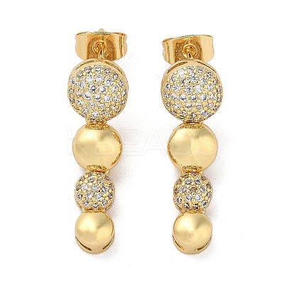 Brass Micro Pave Cubic Zirconia Dangle Stud Earrings EJEW-P252-06A-G-1