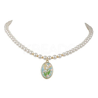 White Glass Pearl Beaded Necklaces NJEW-JN04652-02-1