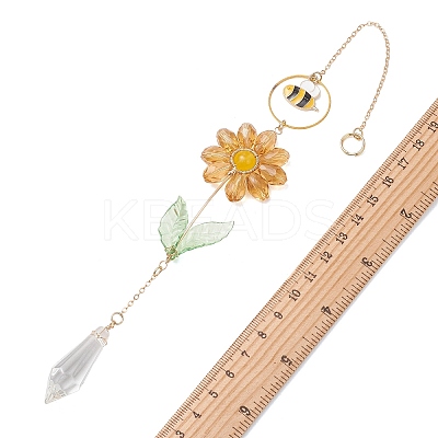 Alloy Enamel Bee & Glass Flower Crystal Suncatcher HJEW-TA00475-03-1