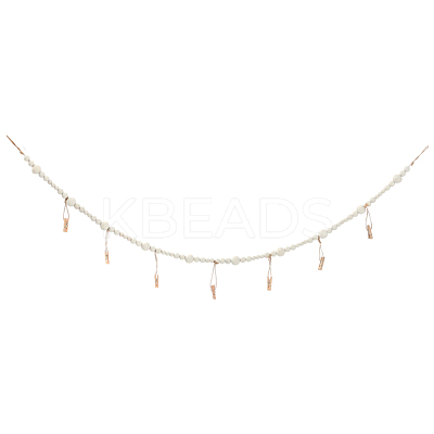Wall Hanging Photo Display with Wooden Beads Garland AJEW-WH20011-54A-1