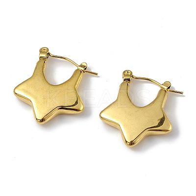 Ion Plating(IP) 304 Stainless Steel Star Thick Hoop Earrings for Women EJEW-I284-08G-1