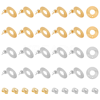 40Pcs 2 Colors 201 Stainless Steel Stud Earring Findings STAS-DC0011-65-1