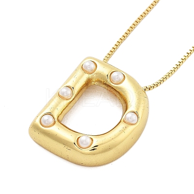 Brass & Plastic Pearl Letter Pendant Box Chain Necklaces for Women LS-NJEW-U017-01G-04-1