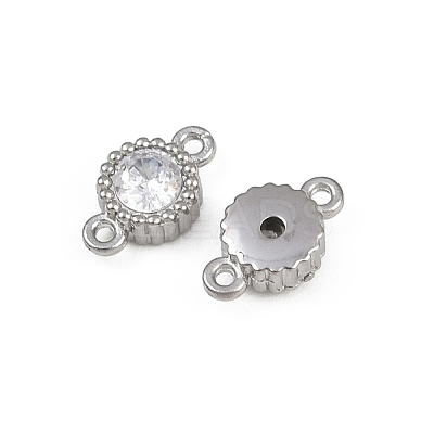 304 Stainless Steel Pave Clear Cubic Zirconia Flat Round Links Connector Charms STAS-F322-12P-1