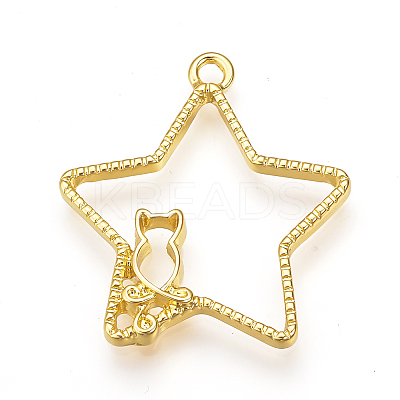 Rack Plating Alloy Open Back Bezel Pendants PALLOY-Q351-35G-FF-1