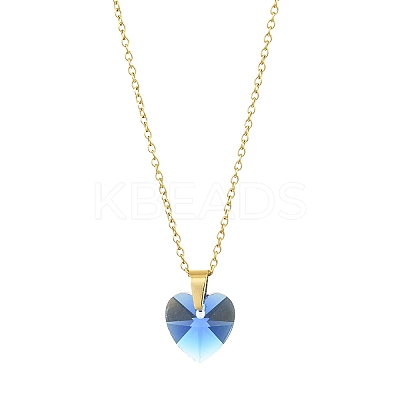 Heart Glass Pendant Necklaces NJEW-K117-01G-1