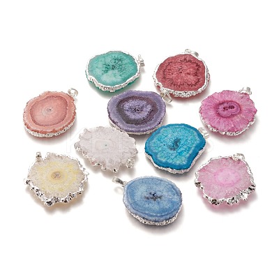 Dyed Natural Druzy Solar Quartz Crystal Pendants G-F693-01-S-1