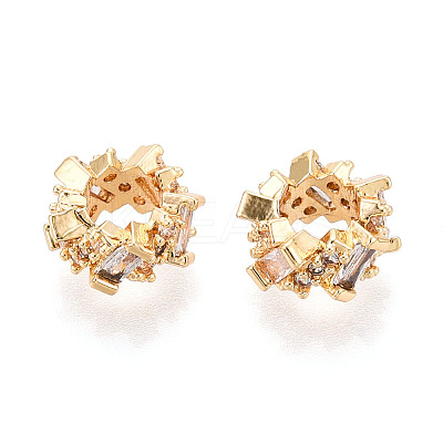 Brass Micro Pave Clear Cubic Zirconia Rondelle European Beads KK-N275-08G-1