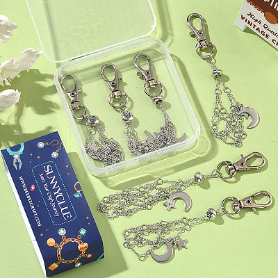 6Pcs 3 Styles Moon Alloy Swivel Lobster Claw Clasps & Brass Cable Chains AJEW-SC0003-98P-1