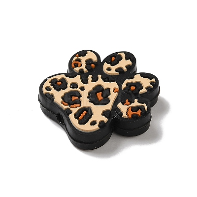 Paw Print with Leopard Print Pattern Silicone Focal Beads SIL-G011-01B-1