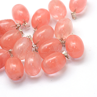 Oval Dyed Cherry Quartz Glass Pendants G-Q433-12-1
