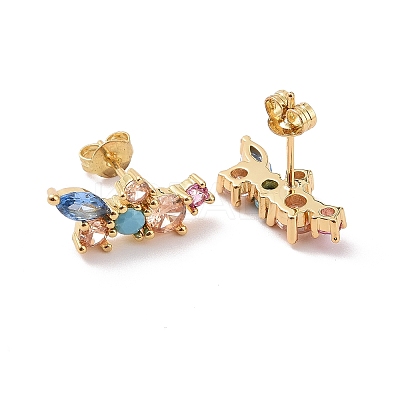 Colorful Cubic Zirconia Flower Stud Earrings X-EJEW-C030-03G-1