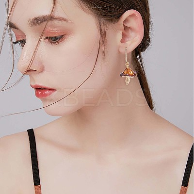 Enamel Mushroom Dangle Stud Earrings JE987E-1