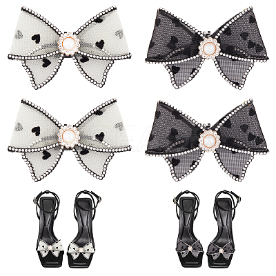 4Pcs 2 Style Heart Pattern Organza Bowknot Shoe Decorations DIY-FH0005-76-1