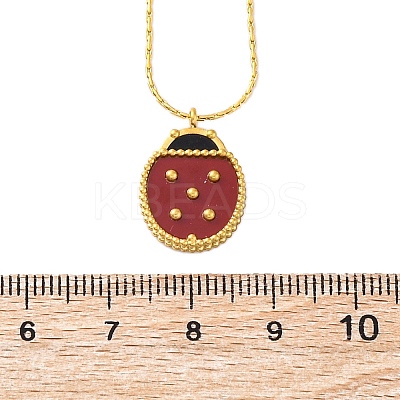 304 Stainless Steel Dark Red Enamel Ladybug Pendant Boston Link Chain Necklaces for Women NJEW-U032-07G-02-1