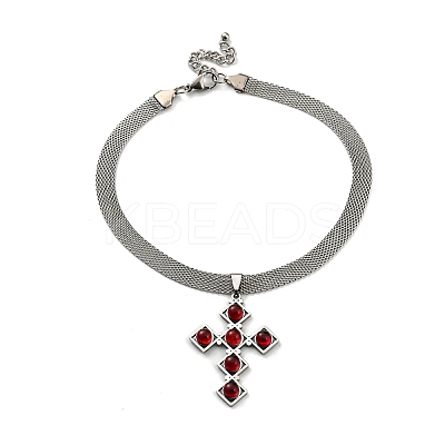 201 Stainless Steel Glass Cross Pendant Necklaces NJEW-G115-02P-1