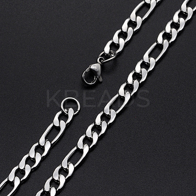 Non-Tarnish Men's 304 Stainless Steel Figaro Chain Necklaces NJEW-T012-02-51-S-1