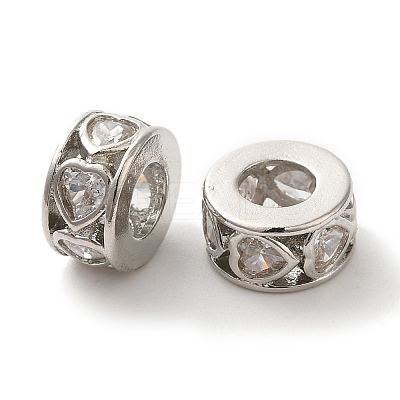 Hollow Heart Brass Micro Pave Cubic Zirconia European Beads KK-C072-09P-1