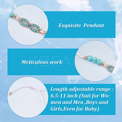 12Pcs 6 Styles Dyed Synthetic Turquoise Braided Bead Bracelets Set with Heart and Evil Eye BJEW-WH0020-02-1