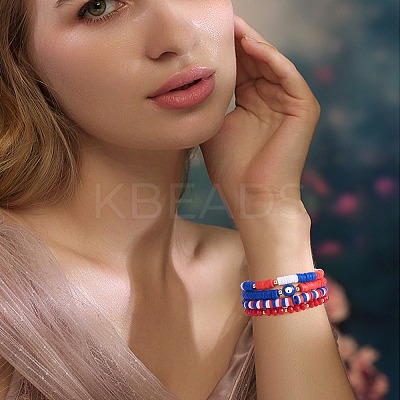 7Pcs 7 Style Handmade Polymer Clay Heishi Surfer Stretch Bracelets Set BJEW-SW00076-1