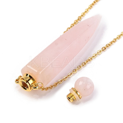 Natural Rose Quartz Bullet Shaped Perfume Bottle Pendant Necklaces G-B089-02G-02-1