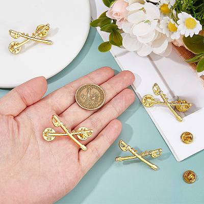 2 Pairs Army Cavalry Swords Zinc Alloy Brooches AJEW-FH0006-46-1