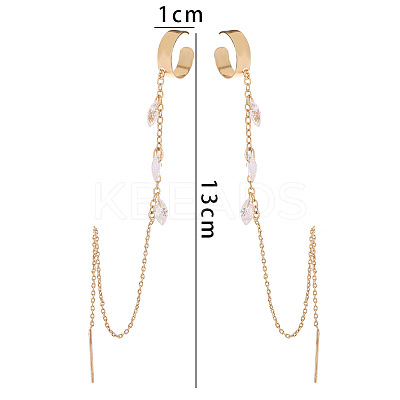 Brass Clear Cubic Zirconia Horse Eye Tassel Dangle Earrings FS-WGA0198-01-1