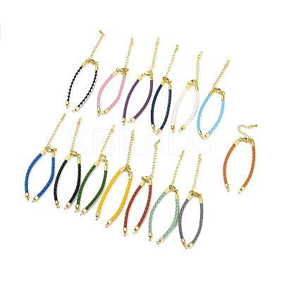 Leather Braided Cord Link Bracelets MAK-K022-01G-1