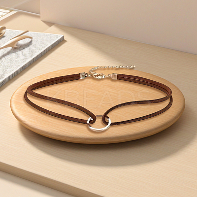 1Pc Alloy Ring Double Layer Faux Suede Cord Choker Necklaces for Women NJEW-CL0001-07-1