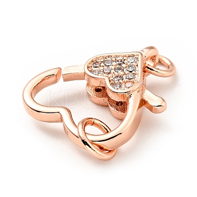 Brass Micro Pave Clear Cubic Zirconia Heart Lobster Claw Clasps KK-G416-35RG-1