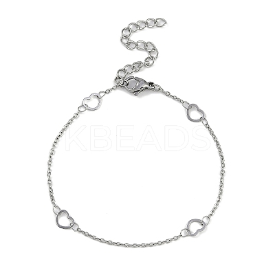 Anti-Tarnish 304 Stainless Steel Heart Link Chains Anklets High Polished AJEW-A057-09B-P-1
