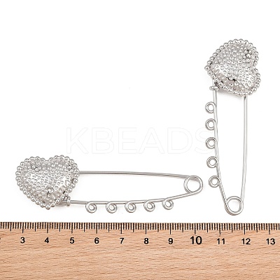 Hammered Heart 304 Stainless Steel Safety Pins Brooch Findings SA-CBA098D-15D-P05-1