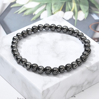 Brass Round Beaded Stretch Bracelets for Men Women BJEW-G736-01-1