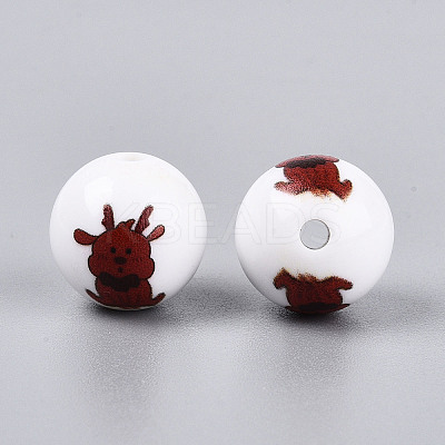 Christmas Printed Opaque Acrylic Round Beads OACR-T029-08B-1