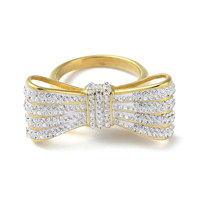 Ion Plating(IP) 304 Stainless Steel Rhinestone Wide Band Rings for Women RJEW-P095-01G-1