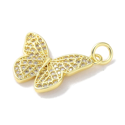 Rack Plating Brass Micro Pave Clear Cubic Zirconia Pendants KK-Z039-20G-1