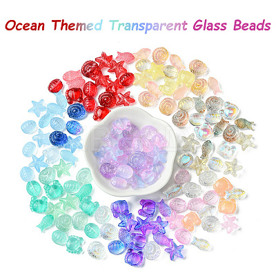 25Pcs 5 Style Ocean Themed Transparent Glass Beads Sets GLAA-YW0003-40A-1