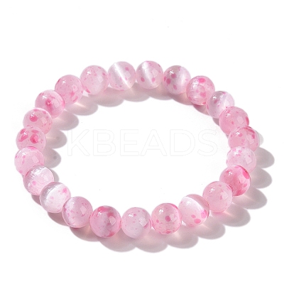 Dyed Natural Selenite Round Beaded Stretch Bracelet for Women BJEW-G697-02B-1