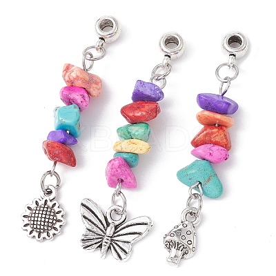 Dyed Synthetic Turquoise Chip Pendants PALLOY-JF02238-02-1