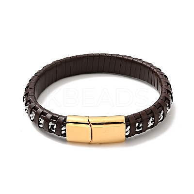 Leather & 304 Stainless Steel Rope Braided Cord Bracelet with Magnetic Clasp for Men Women BJEW-C021-14-1