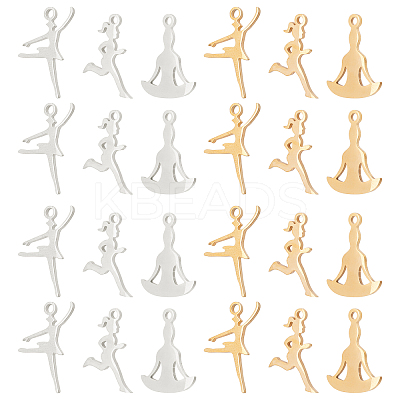 24Pcs 3 Style 201 Stainless Steel Laser Cut Pendants STAS-DC0001-66-1