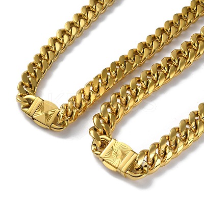 304 Stainless Steel Diamond Cut Cuban Link Chain Necklace with Cubic Zirconia Clasps NJEW-P288-10P-1