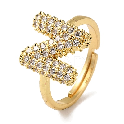 Rack Plating Letter Brass Micro Pave Clear Cubic Zirconia Adjustable Rings for Women KK-S391-03G-N-1