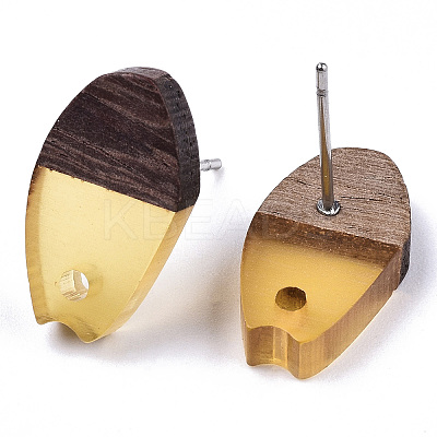 Transparent Resin & Walnut Wood Stud Earring Findings MAK-N032-010A-A02-1