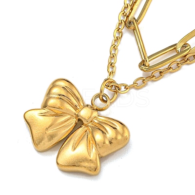 304 Stainless Steel Bowknot Pendant Necklaces LS-NJEW-L182-001G-07-1